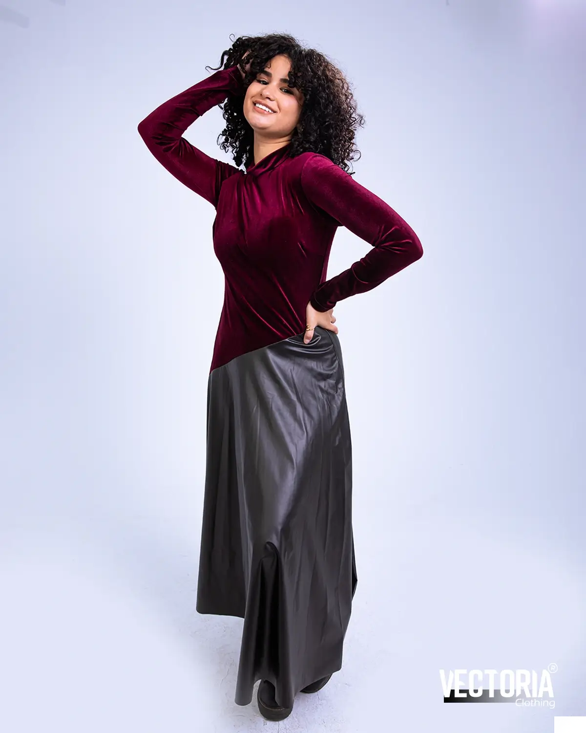 Velvet with leather material 8095