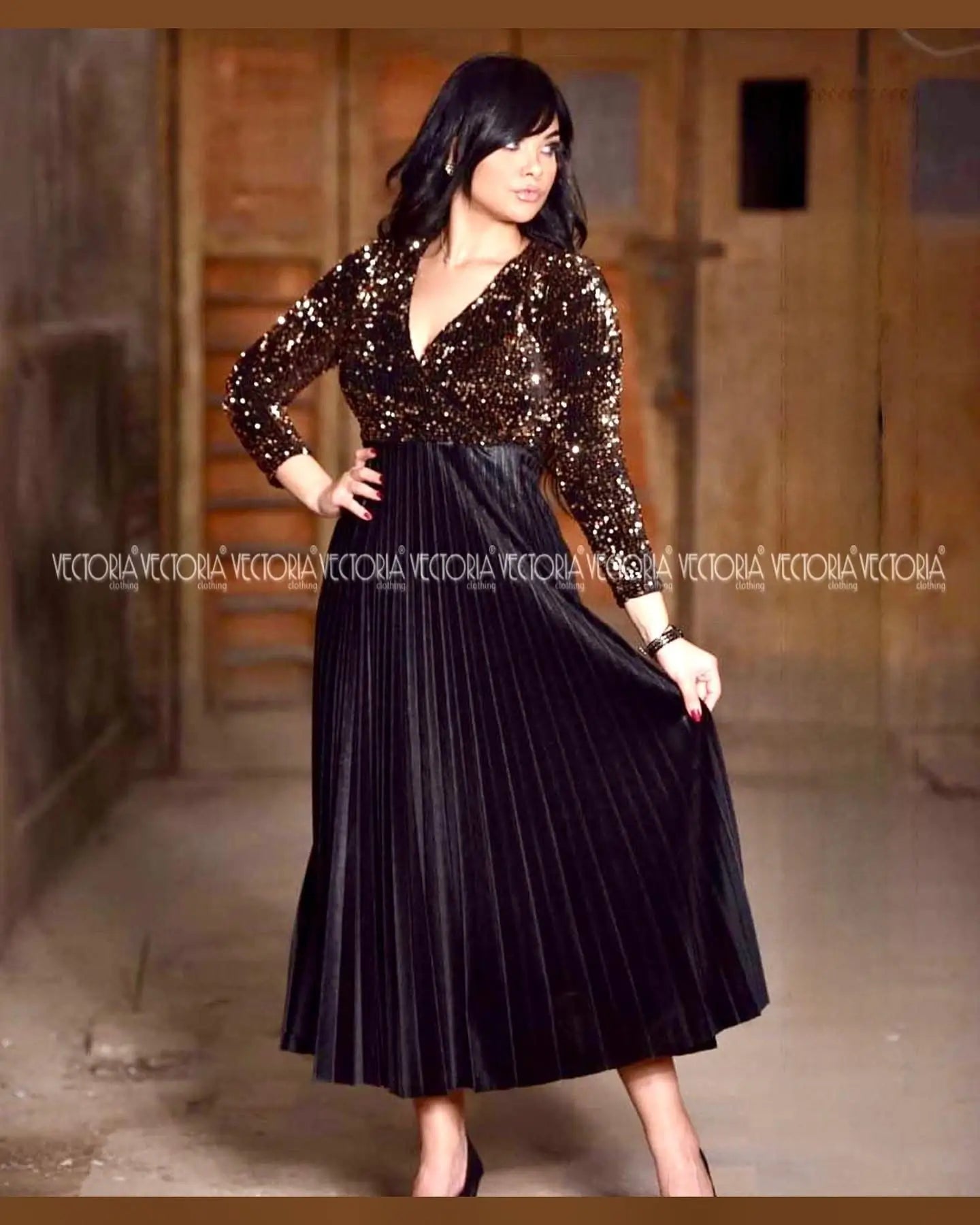  Bronze Metallic Soiree Dress